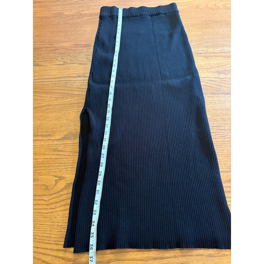By Anthropologie Black Ribbed Sweater Knit Maxi Skirt Side Slits Women M - Picture 6 of 9